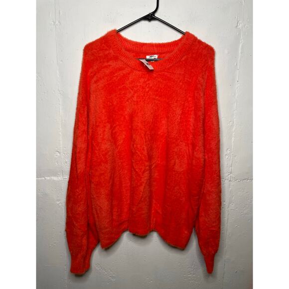 NEW Aerie Long Sleeve Crew Neck Orange Fuzzy Oversized Sweater Size XL - Picture 1 of 8